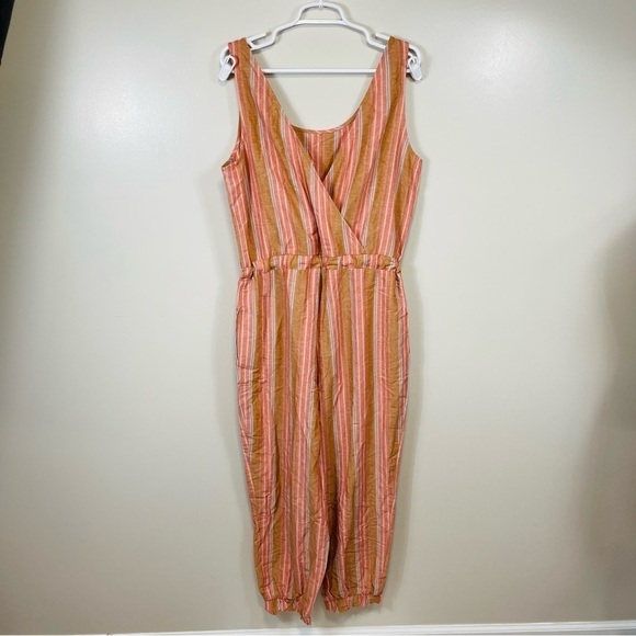 Anthropologie DREW Brown Striped Sleeveless Linen Blend Jogger Jumpsuit - LARGE - Picture 10 of 15